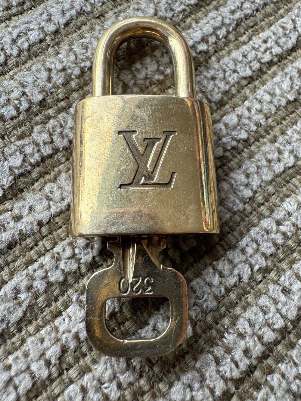 Louis Vuitton Gold Tone Brass Padlock and Key Set #320